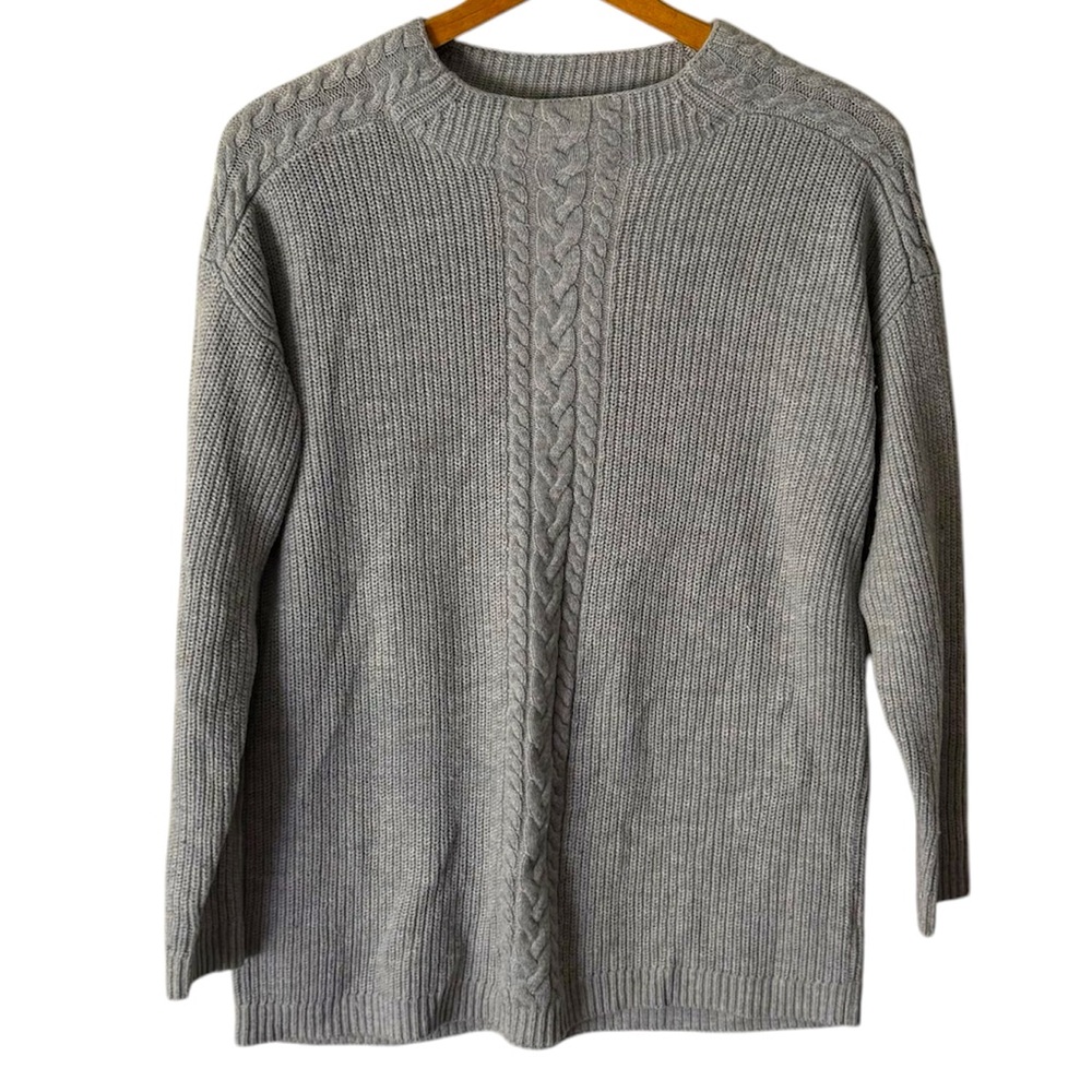 Talbots Gray Knit Nylon/Lamb’s Wool Mock Neck Sweater Size Medium Petite